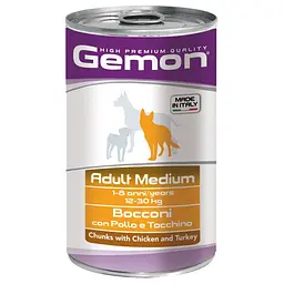 Вологий корм Gemon Dog Adult Medium шматочки з куркою та індичкою для собак середніх порід 1250 г
