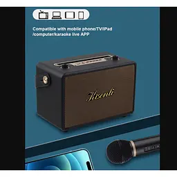 Портативна колонка ретро для караоке Kisonli G100 Bluetooth 1800 mAh 20 Вт 1 мікрофон Brown - мініатюра 4