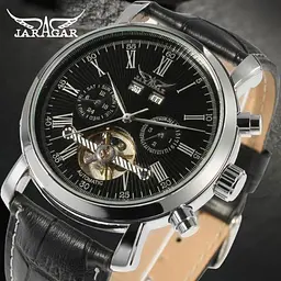 Чоловічий наручний механічний годинник Jaragar Silver Star (Сріблястий з чорним) - мініатюра 6