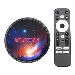 Смарт ТВ приставка Everon W2 ATV 4/32Gb Amlogic S905W2 Android TV 11, медіаплеєр 4K HDR та пульт аеромишка з гіроскопом та мікрофоном, налаштування у подарунок, YouTube та фільми без реклами