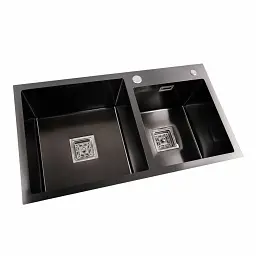 Кухонна мийка Platinum Handmade HDB з нержавіючої сталі 1.0 мм квадратний сифон 78x43x22 см чорна - мініатюра 2