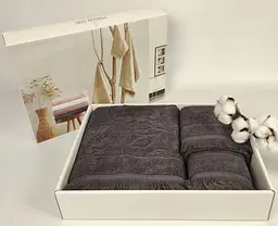 Подарунковий набір рушників Maison D'or Flora antracite 3х50см + 50х100см + 70х140см pbe0051121