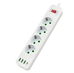Мережевий фільтр-подовжувач Voltronic F-24U, 4 розетки EU + 3xUSB + Type-C, 2 м, 3×0,75 мм, 2500 Вт, білий - мініатюра 1