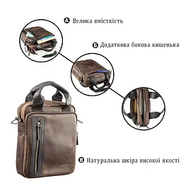 Сумка чоловіча SHVIGEL 11182 у вінтажній шкірі в комбінації коричневого та чорного кольору - мініатюра 4