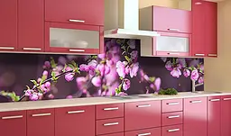 Вініловий кухонний фартух Квітучі гілки 3Д наклейка для кухні Квіти Рожевий 65х250 см Happy Pocket Z181569