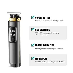 Тример акумуляторний для волосся, бороди та вусів VGR V-985 LCD (4 насадки) Чорний - мініатюра 5