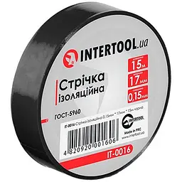 Стрічка електроізоляційна Intertool ізолента 15 м чорна в упаковці 10 шт.