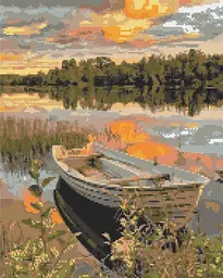 Алмазна мозаїка/вишивка Човен на заході сонця 40*50 см Орігамі OD 2196