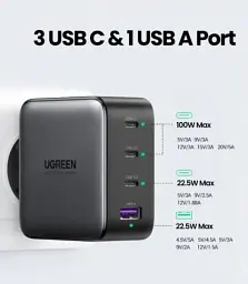 Універсальний портативний швидкий зарядний пристрій Ugreen CD226 GaN 100W 3C1A на 4 USB - мініатюра 4