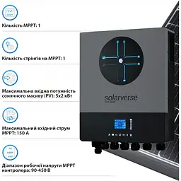 Гібридний сонячний інвертор Solarverse Ampere Double 8 кВт 48 В (SV8048AD) [175741] - мініатюра 4