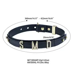 Нашийник LOCKINK Dark DIY Alphabet Collar, чорний, штучна шкіра, букви зі стразами - мініатюра 10
