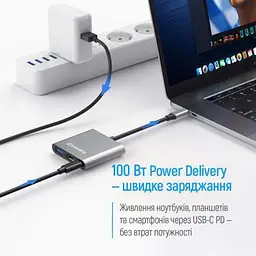 Концентратор ColorWay USB-C 3-in-1 USB 3.0 + HDMI 4K + USB-C PD100W (CW-HUB08) - мініатюра 6