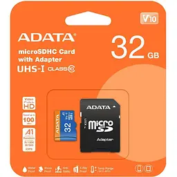 Карта пам'яті ADATA MicroSDXC Premier 32Gb Class 10 UHS-1 A2 + SD адаптер (AUSDH32GUICL10A1-RA1) [162346] - мініатюра 3