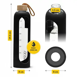 Пляшка для води спортивна 4FIZJO 1000 мл скляна Black (P-5905973403917) - мініатюра 3