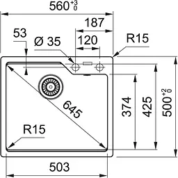 Кухонна мийка Franke Urban, фраграніт, прямокутник, без крил, 503х425х230мм, чаша - 1, врізна, UBG 610-56, чорний матовий - мініатюра 5