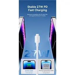Кабель Vention USB 2.0Type-C M-LightningM,1.0 м,PD 27W,PVC, білий (LAKWF) - мініатюра 2