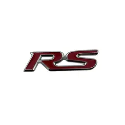 Емблема напис RS червона з сріблястою окантовкою 89х24мм метал (на скотчі)