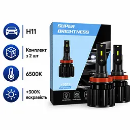 Автомобільні LED лампи H11 світлодіодні 6500K IP67 +300% яскравості активне охолодження комплект 2 шт (SKU-099) - мініатюра 2