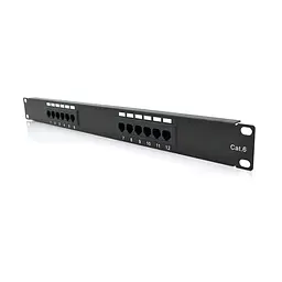 Патч-панель PiPo 12 портів UTP кат 6E 19" 1U неекранована чорна Q25 (73-00881) - мініатюра 1