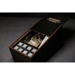 Подарунковий набір Whiskey Stones камені для віскі у дерев'яному пеналі 8 шт. + 2 склянки Bormioli Rocco Dedalo + щипці + мішечок - мініатюра 4