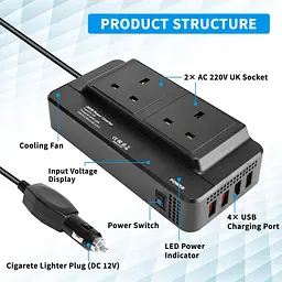 Автомобільний інвертор Umelee 200 Вт, 12V DC – 240V AC - мініатюра 7