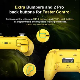 Геймпад 8BitDo Ultimate 2 Bluetooth Switch, Switch 2, ПК з Windows, TMR, Еффект Холла Жовтий - мініатюра 8