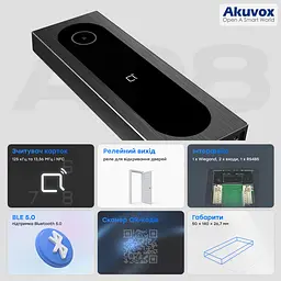 Термінал контролю доступу Akuvox A08S з клавіатурою та зчитувачем EM-Marine / Mifare / NFC / BLE / QR (87-00069) - мініатюра 11