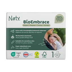 Одноразові дитячі підгузки BioEmbrace розмір 1, 2-5 кг. 25 шт NATY