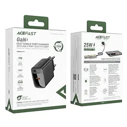 Мережевий зарядний пристрій Acefast A104 PD25W GaN single USB-C charger чорний - мініатюра 2