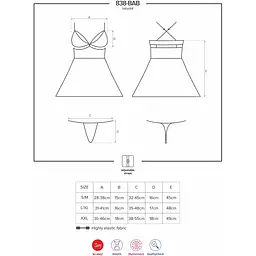Еротичний мереживний комплект із сіточкою Obsessive 838-BAB-1 Babydoll & Thong Black L/XL, чорний - мініатюра 8