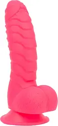 Ребристий фалоімітатор Addiction - Tom 7″ Dildo With Balls - Pink, віброкуля в подарунок - мініатюра 3