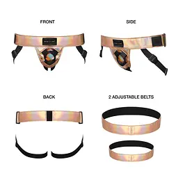 Труси для страпону Strap-On-Me Leatherette Harness Curious Holographic Rose Gold Strap-on-me SO7812 97667 - мініатюра 3
