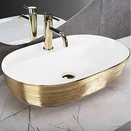 Умивальник Rea Aura 61 brushed gold white накладний REA-U6900, Золотий