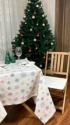 Водовідштовхувальна Скатертина новорічна з принтом Завірюха-2 170х120 см (+ 4 серветки 30х40) Бежевий - мініатюра 4