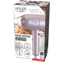Фен Adler AD 2279p pink 1800Вт/ 2 швидкості/ хол.обдув/ темп.режимів-2/іонізація/ насадки - 1 шт. - мініатюра 7