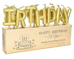 Свічки для торта "Happy Birthday" набір букв золоті, декоративні свічки напис для дня народження, святкові свічки літери - мініатюра 5