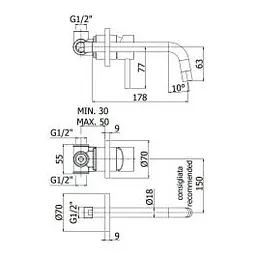 Змішувач для раковини настінний Paffoni Light вилив 178 мм. mercury grey LIG006MG70, Сірий - мініатюра 2