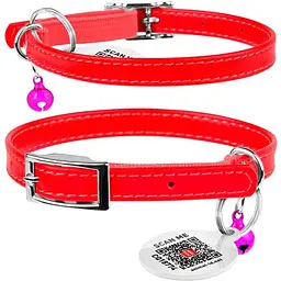 Нашийник для котів Waudog Glamour шкіряний з еластичною вставкою та QR паспортом 22-30х0.9 см червоний - мініатюра 3