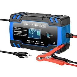Автомобільний зарядний пристрій Foxsur FBC122408D 12V 8A / 24V 4A Автоматичний імпульсний з функцією відновлення Blue (19434)