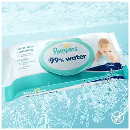 Дитячі вологі серветки Pampers 99 Water, 180 шт (8006530116206) - мініатюра 2