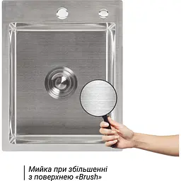 Мийка для кухні Lidz Handmade H4050 інтегрована 3.0/1.0 мм Brushed Steel (LDH4050BRU39258) - мініатюра 7