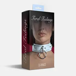 Нашийник для фіксації з натуральної шкіри Feral Feelings - D-Rings White - мініатюра 2