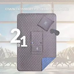 Плед-подушка IDEIA дорожная для самолета, кемпинга, походов 120x180 (35x35) см + маска для сна серый/джинс. - миниатюра 5