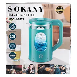 Електрочайник Sokany SK-SH-1071 на 2.3 л 2000 Вт, блакитний Sokany SK-SH-1071BL - мініатюра 9
