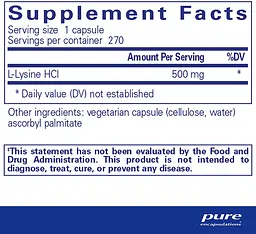 L-лізин підтримка імунітету Pure Encapsulations l-Lysine 270 капс - мініатюра 2