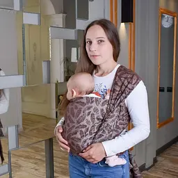 Слінг - шарф для дітей від народження жакардовий Розмір 5 (4,2 метри) шоколадний Feathers - мініатюра 3