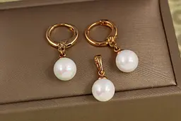 Набір Xuping Jewelry сережки підвіски і кулон з перлами 8 мм золотистий
