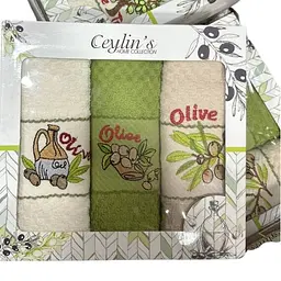 Набір вафельних рушників Ceylin's Olive, з вишивкою, 60х40 см, 3 шт., різнокольоровий (08-73924) - мініатюра 2