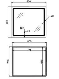 Дзеркало Qtap Mideya (MI2) прямокутне з LED-підсвічуванням Touch QT2078NCF807048476 - мініатюра 2
