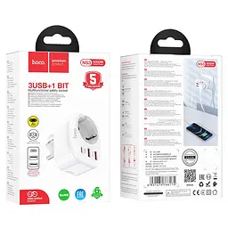 Мережевий перехідник-зарядне Hoco NS3 (1 х розетка 3 х USB) білий - мініатюра 5